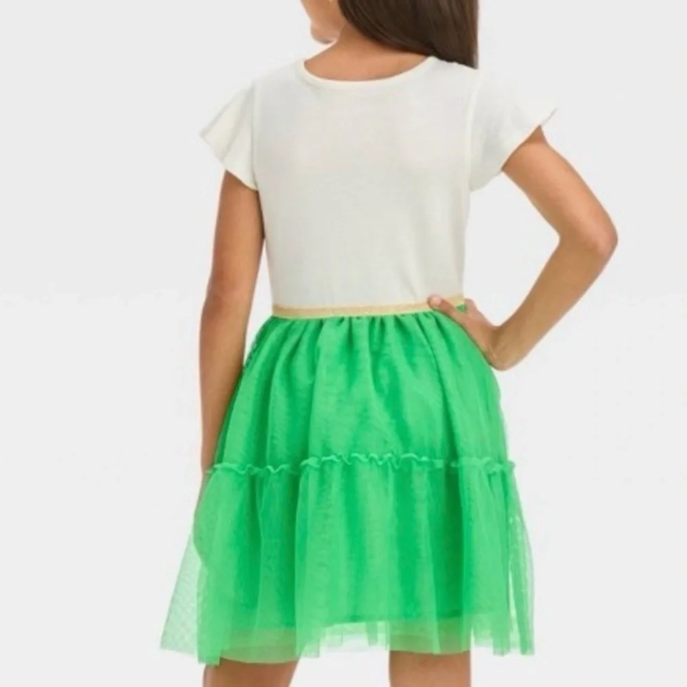 Cat & Jack Girls' St.Patrick’s Day Tiered Tulle Short Sleeve Dress Size L 10/12